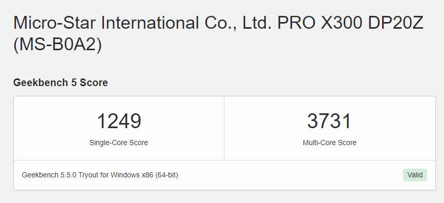 Geekbench 5 du MSI Pro DP20Z