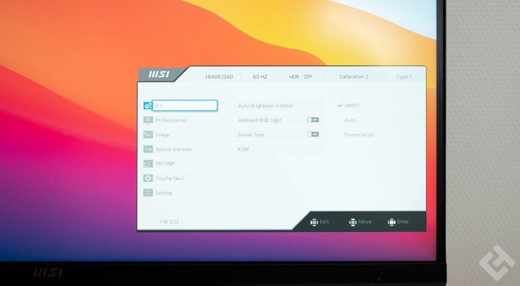 Menu MSI Summit MS321UP