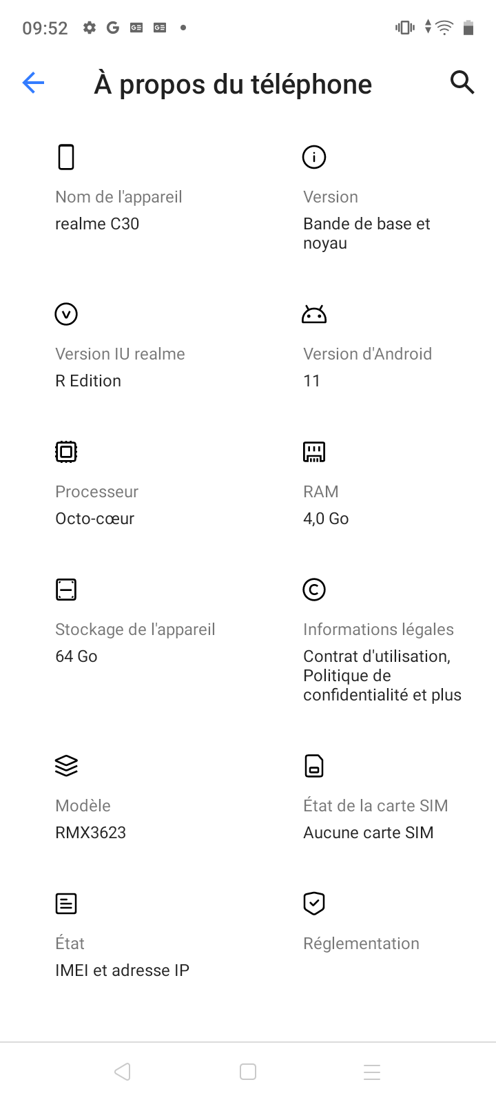 fiche technique realme C30