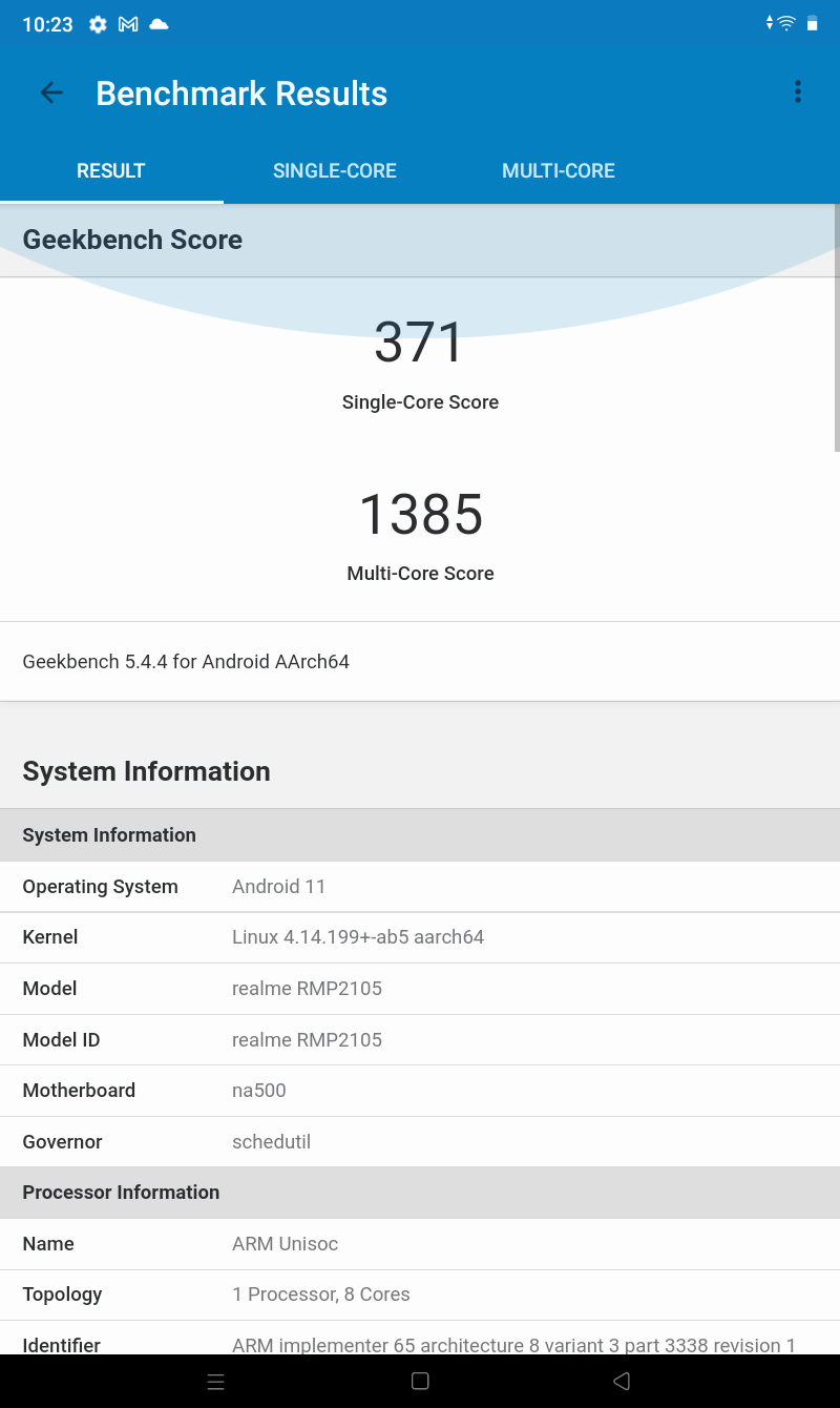 Test realme Pad mini : GeekBench