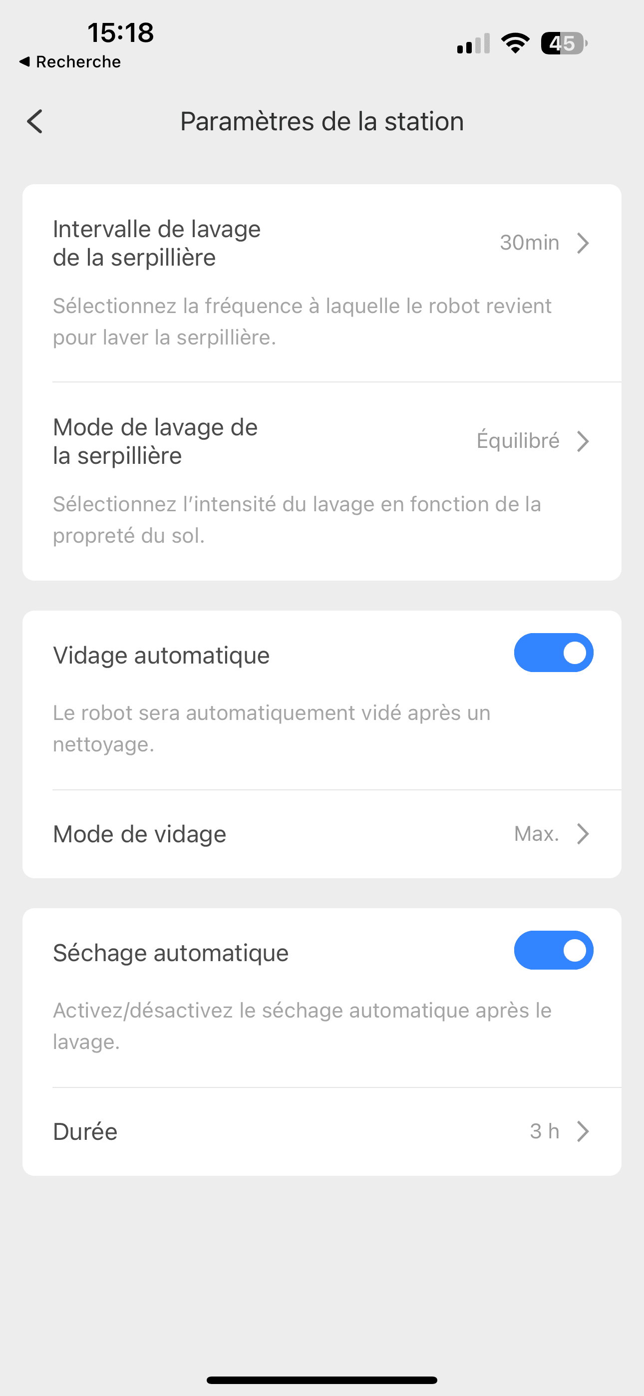 paramètres du roborock s8 pro ultra