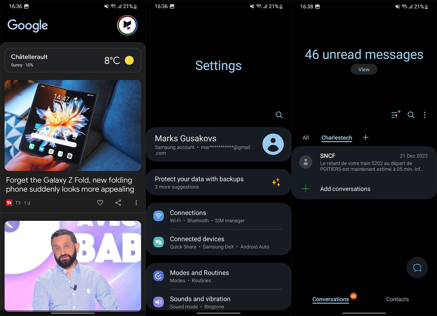 Interface du Samsung Galaxy S23 Plus