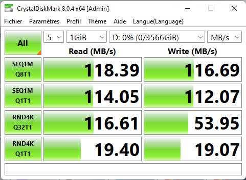 CrystalDiskMark du Synology DS723+
