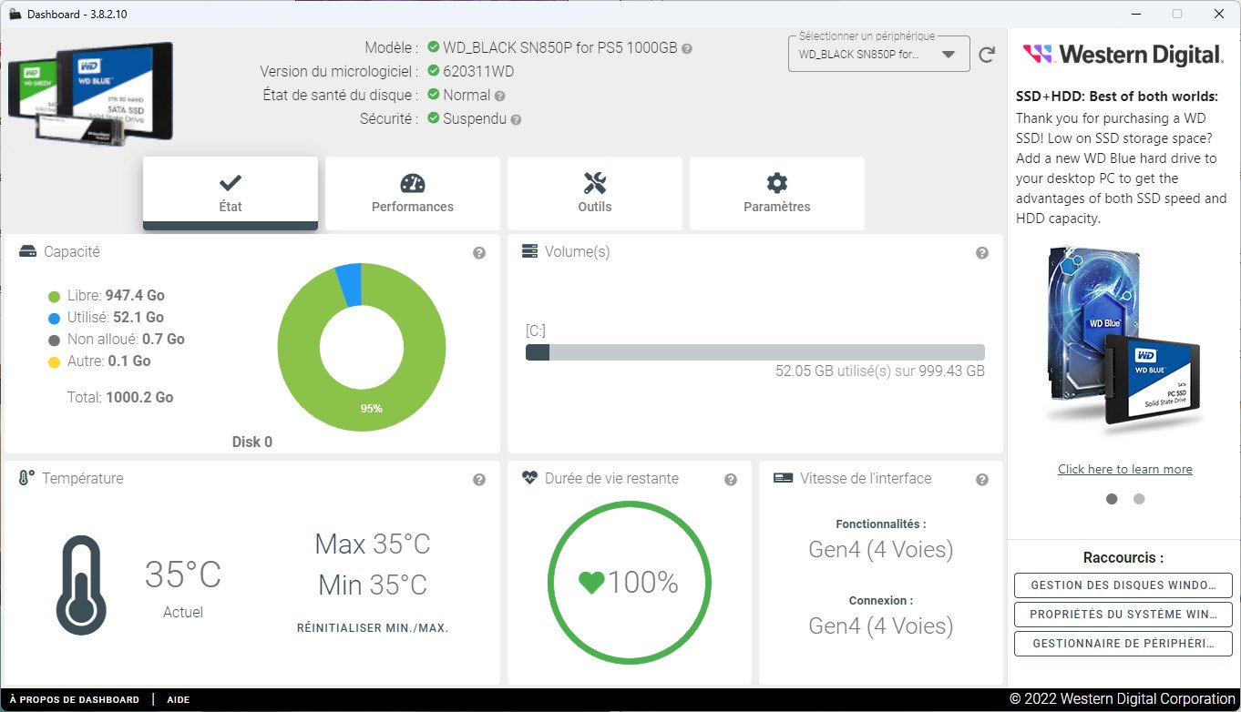 WD Dashboard WD Black SN850P