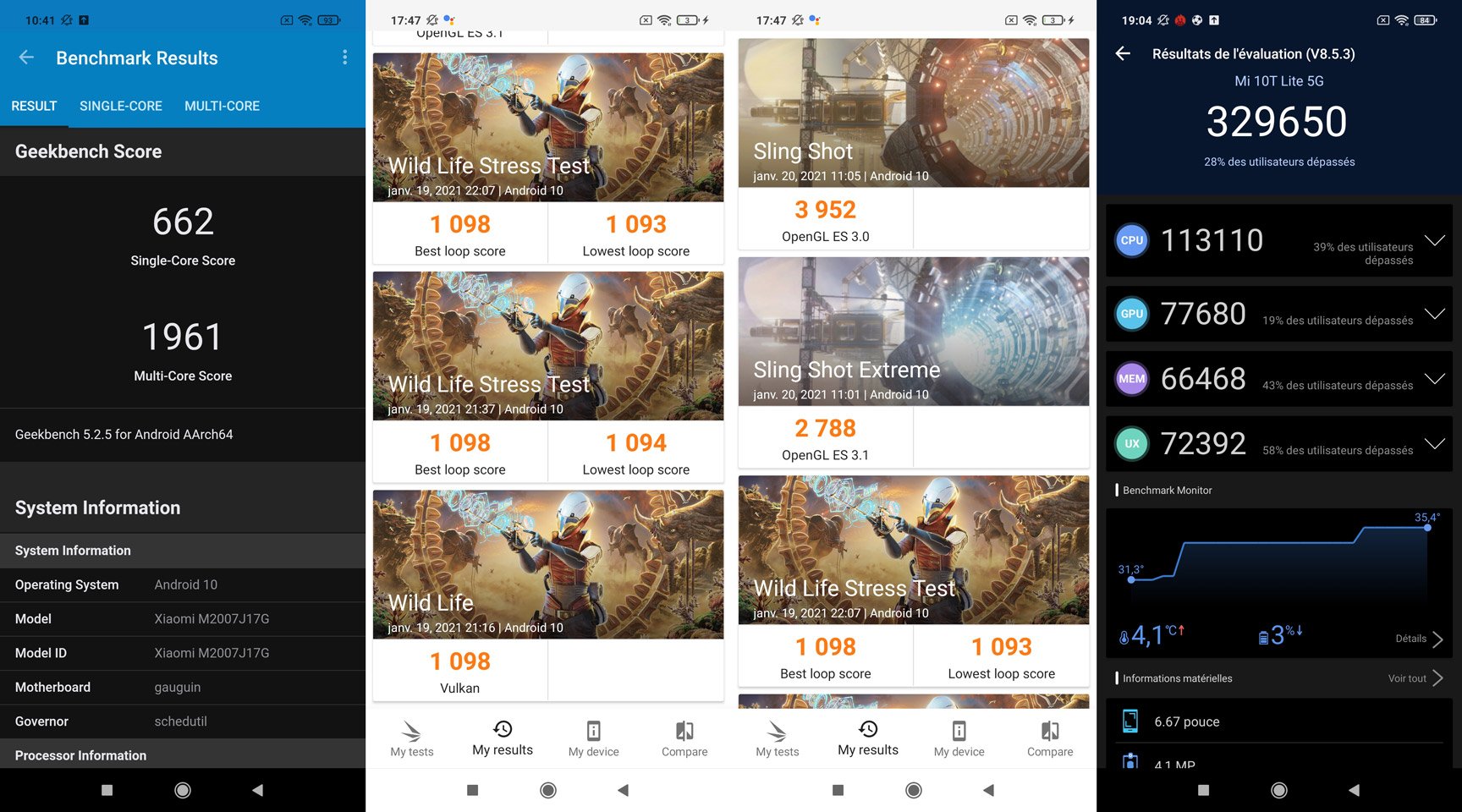 Tests GeekBench, Antutu et 3D Mark du Xiaomi Mi 10T Lite