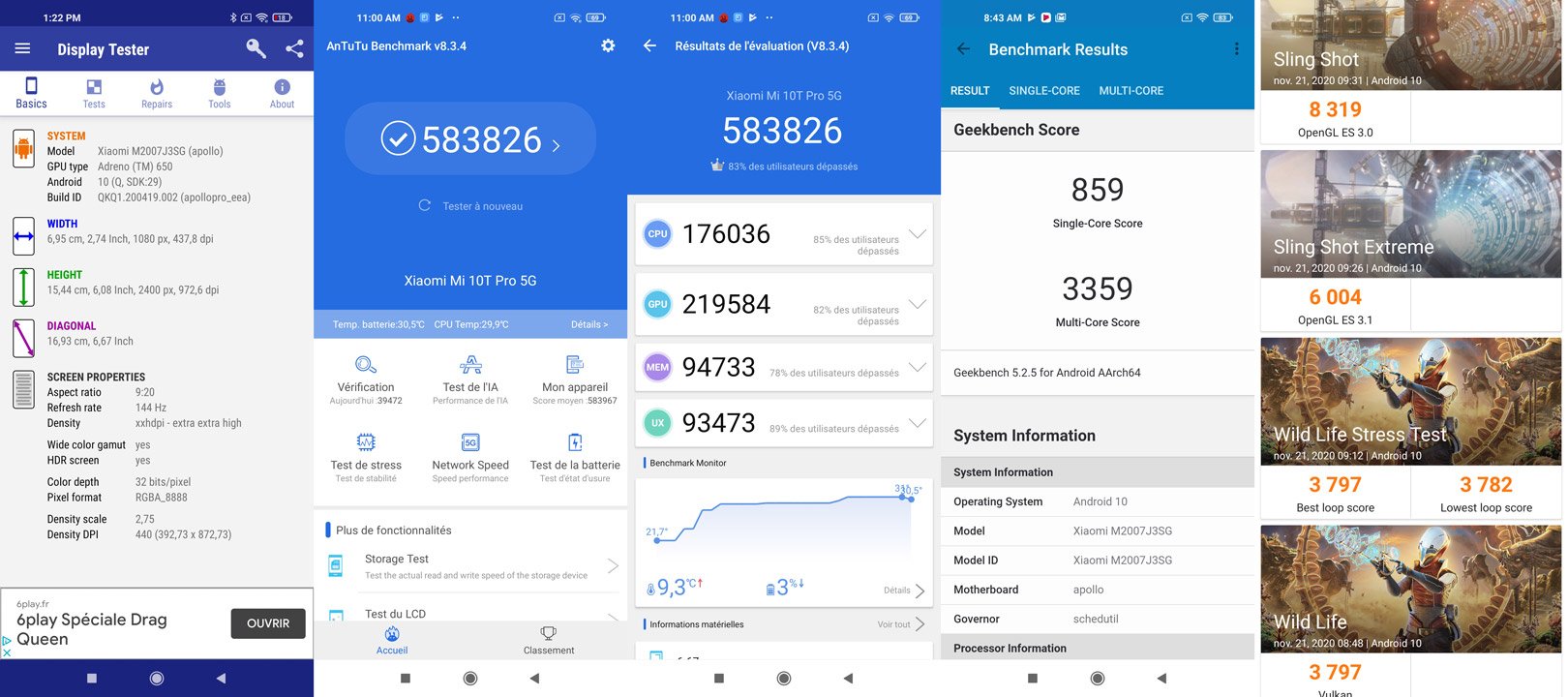 performances du mi 10t pro
