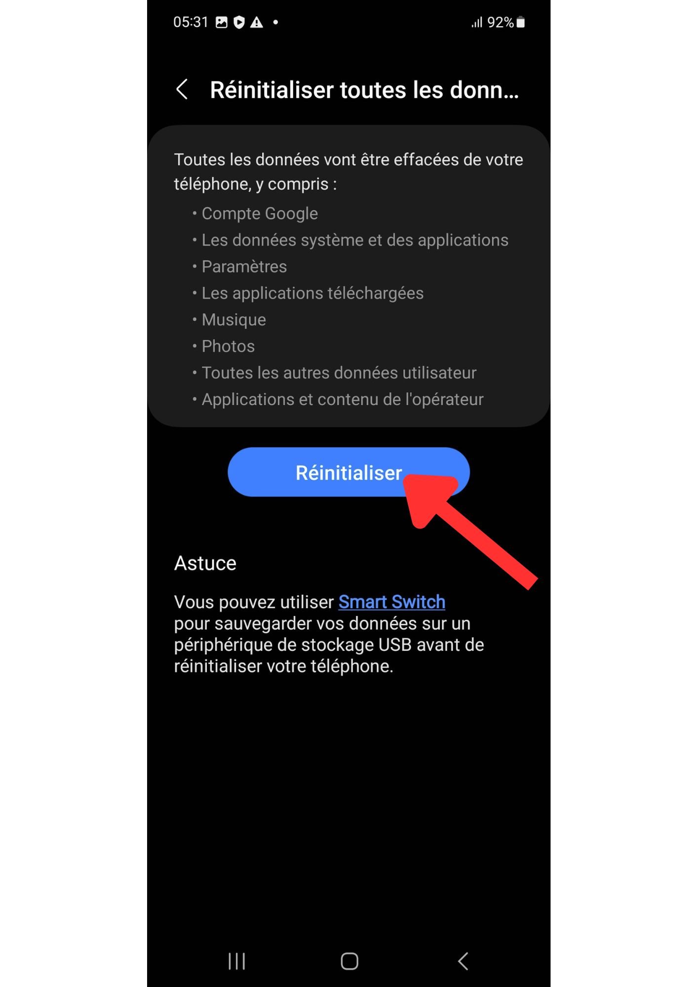 tuto réinitialisation samsung 