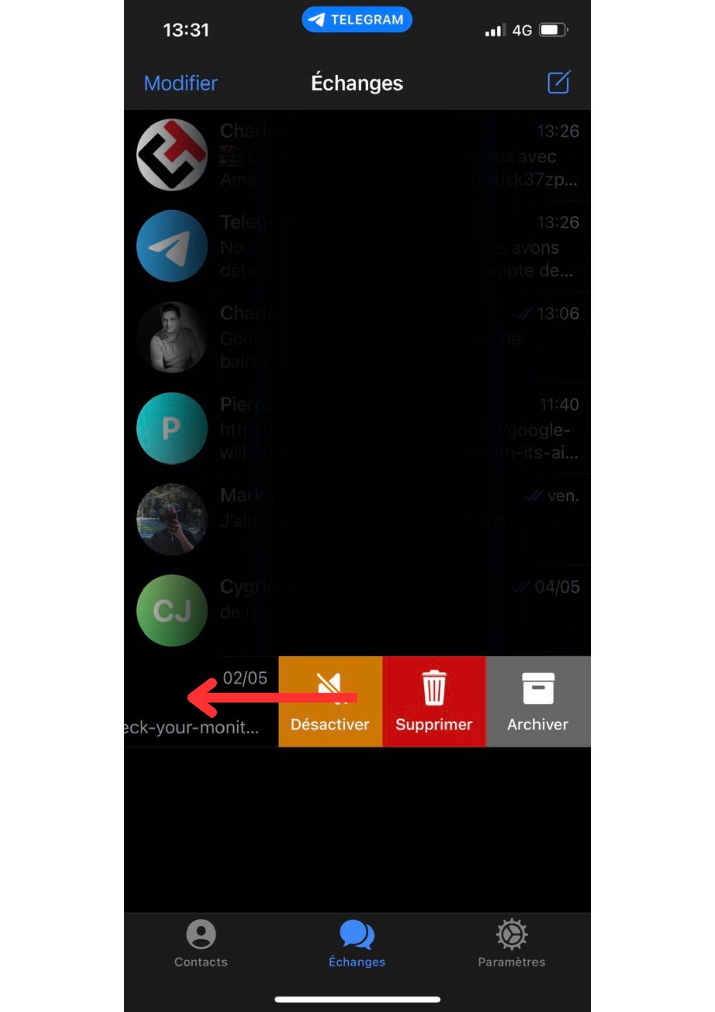 tuto telegram archiver ios