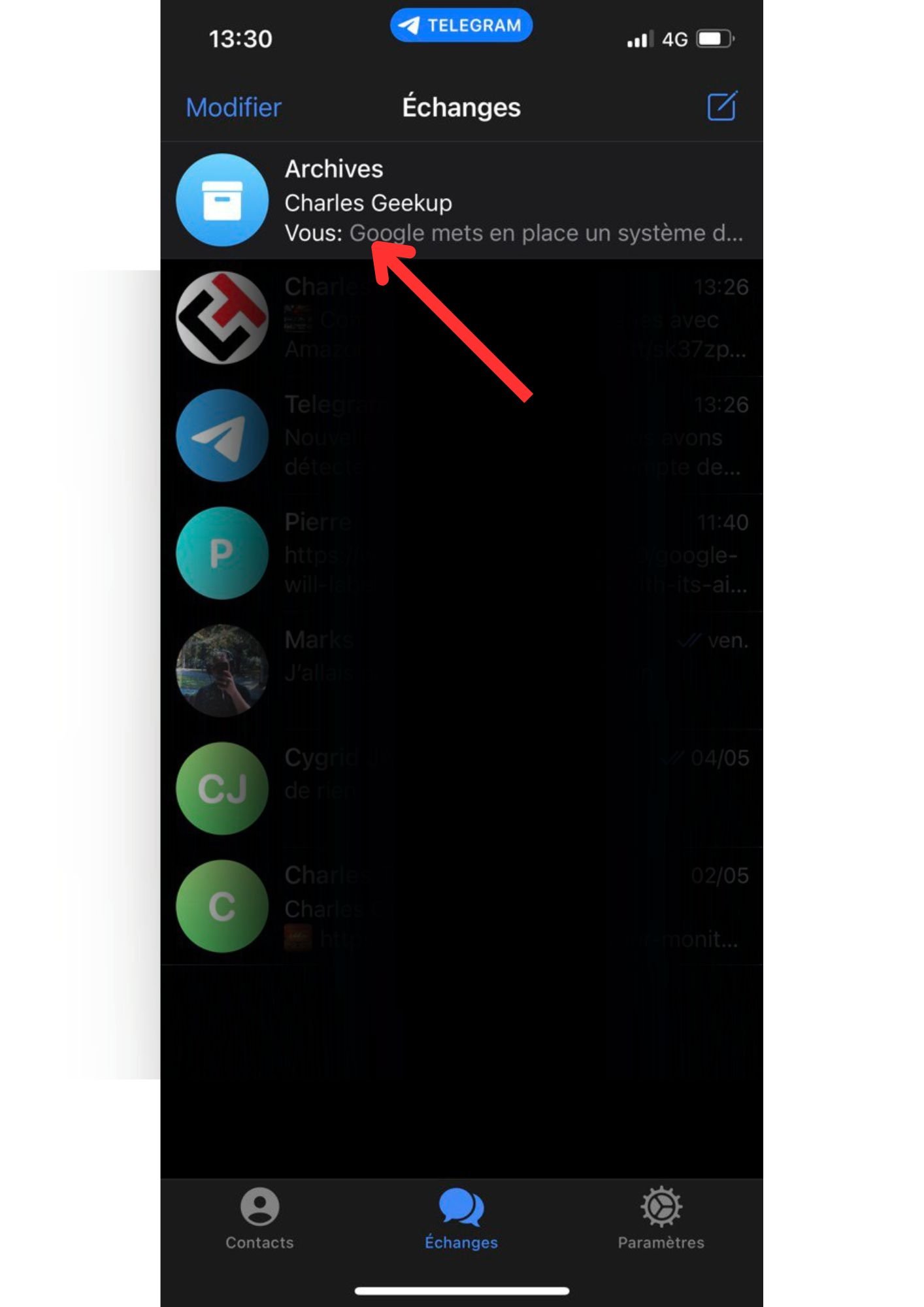 tuto telegram archiver ios