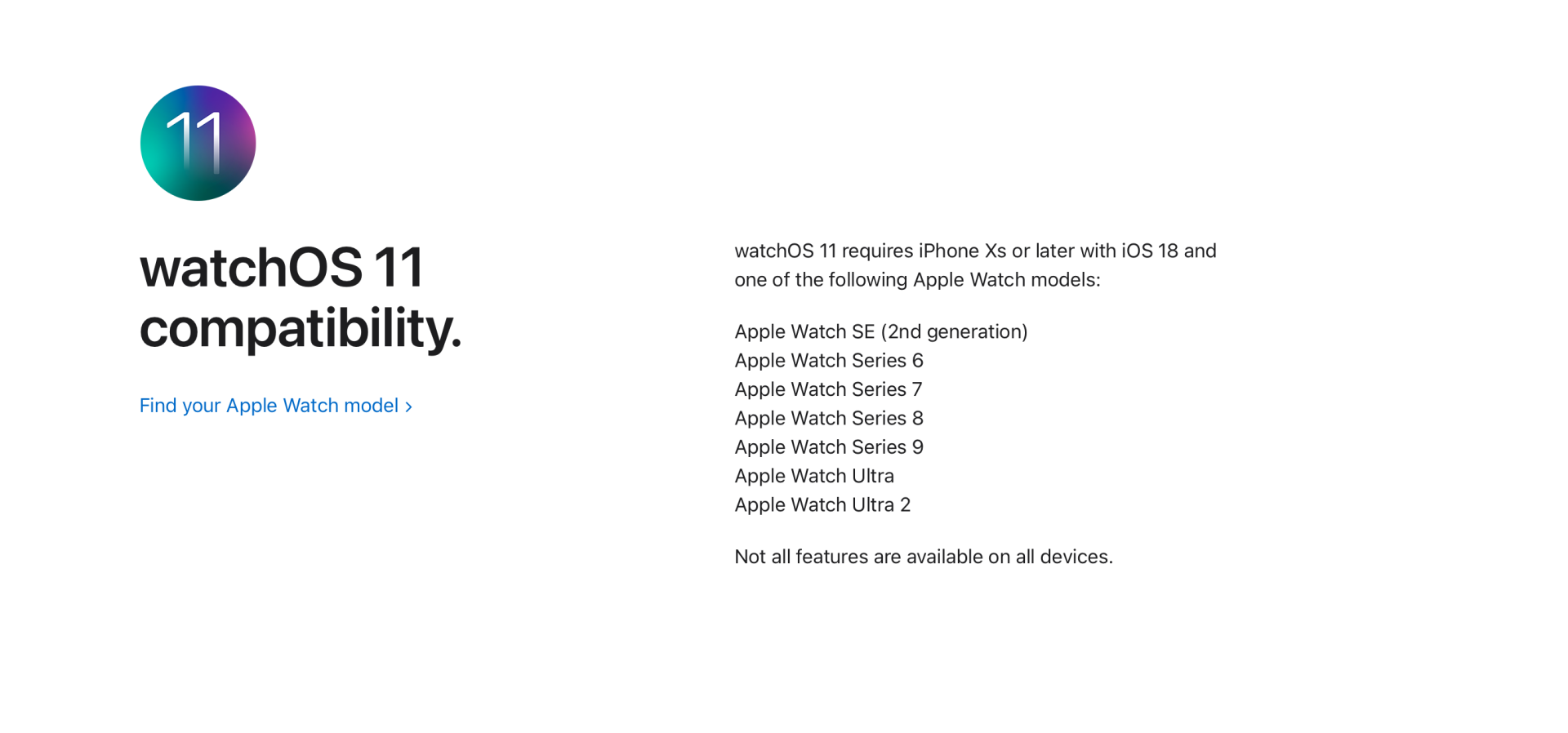 watch os 11 compatibilite