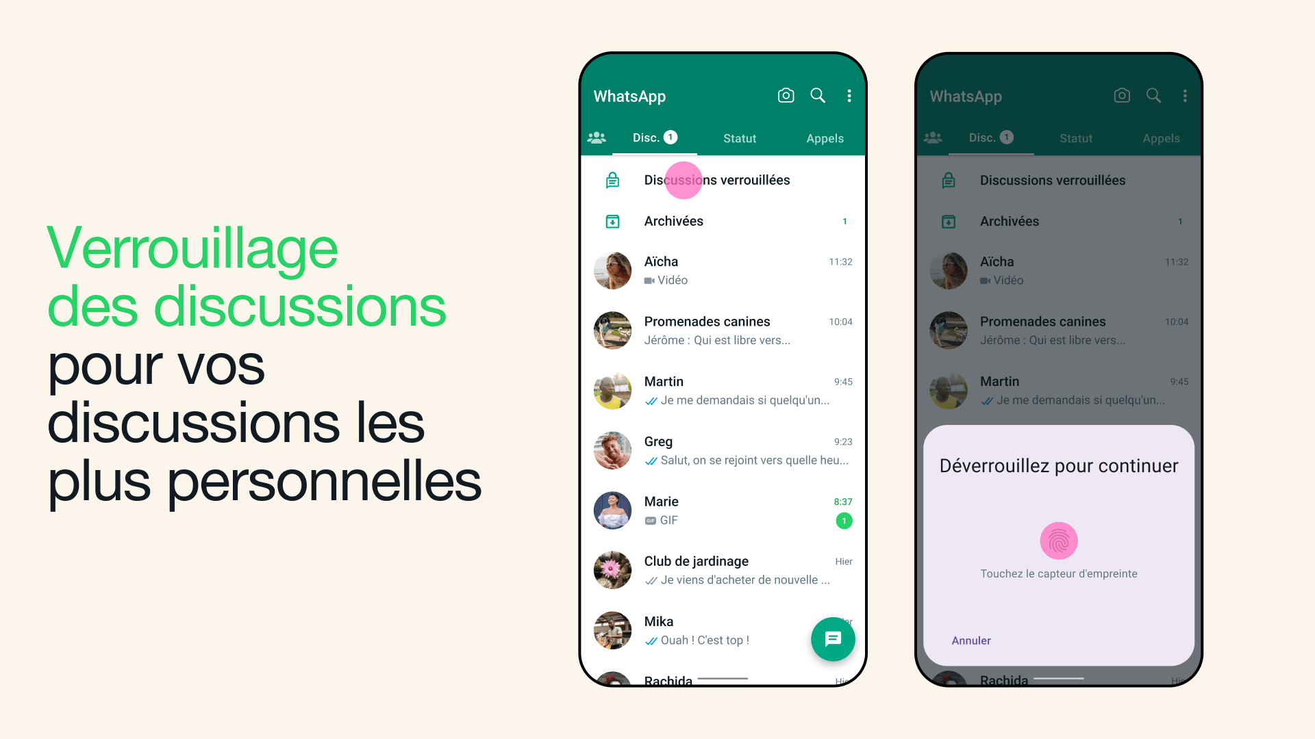 fonctionnalité verrouillage de conversations sur whatsapp