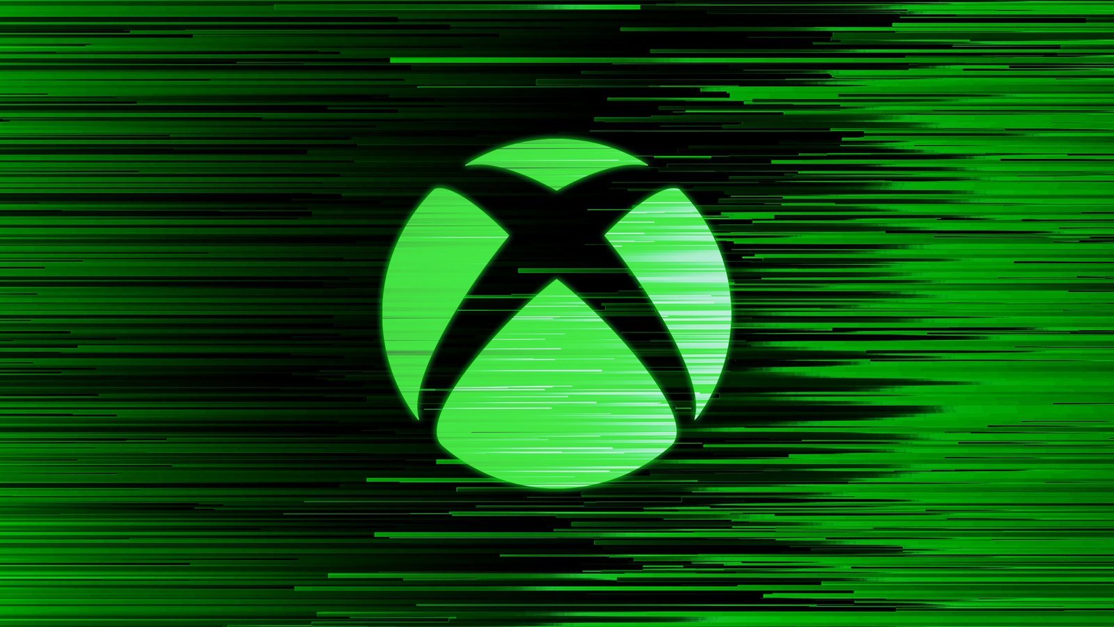 Logo Xbox sur fond vert avec effet glitch numérique