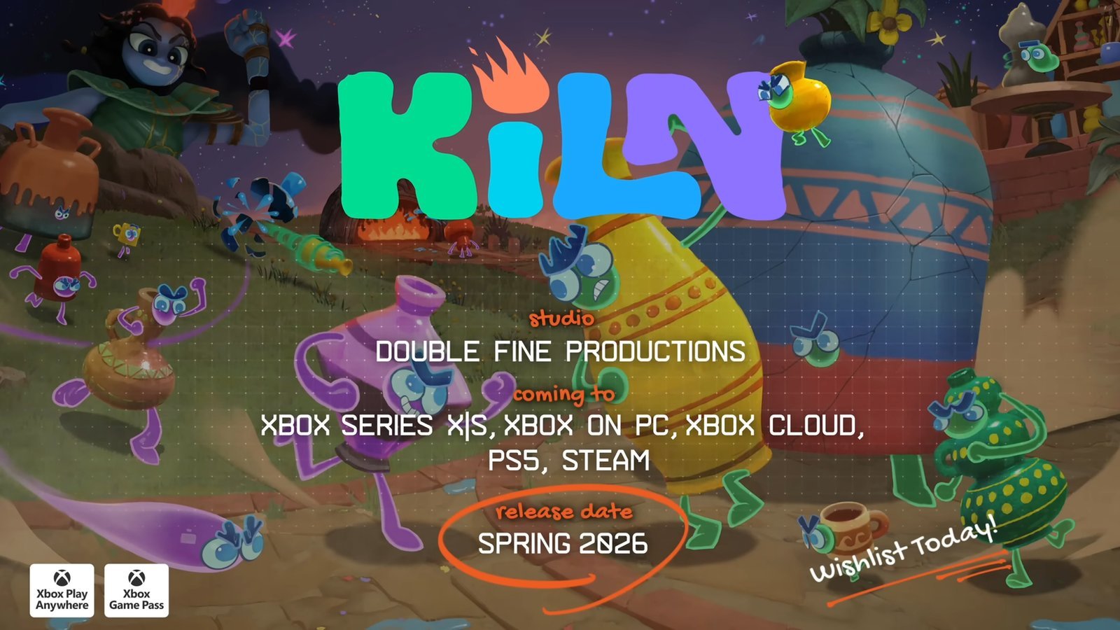 Xbox Game Pass jeu Kiln Double Fine Productions sortie Spring 2026