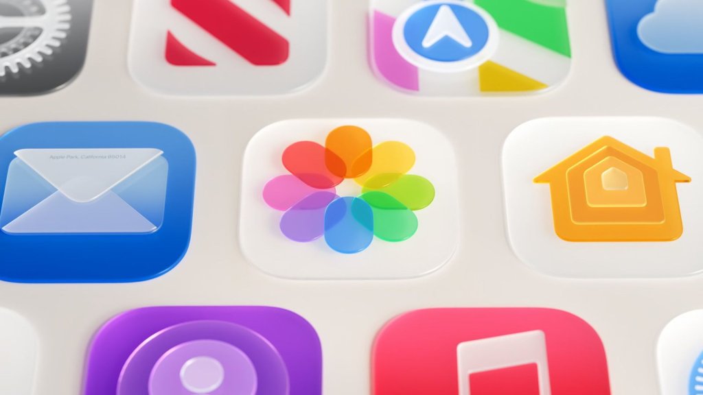 Icônes iOS Apple avec effet Liquid Glass en rendu 3D