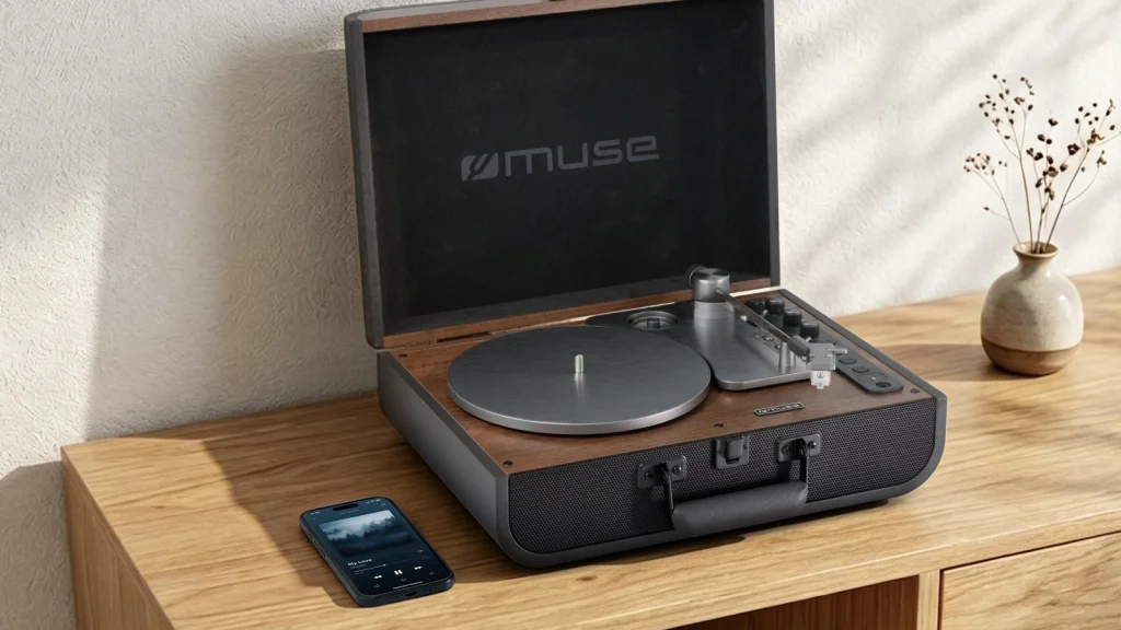 MUSE casse les codes : platine valise et micro-chaîne en bois