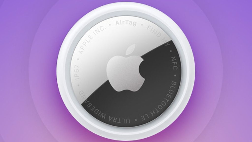 Apple AirTag pendentif circulaire IA avec technologies NFC et Ultra Wideband visibles