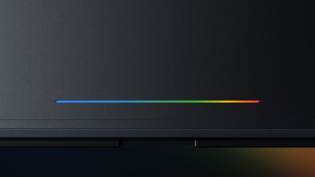 Googlebook Snapdragon X avec barre lumineuse RGB sur capot sombre