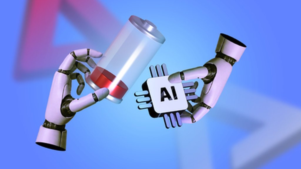 Smartphone OpenAI intelligence artificielle — mains robotiques tenant puce AI 3D