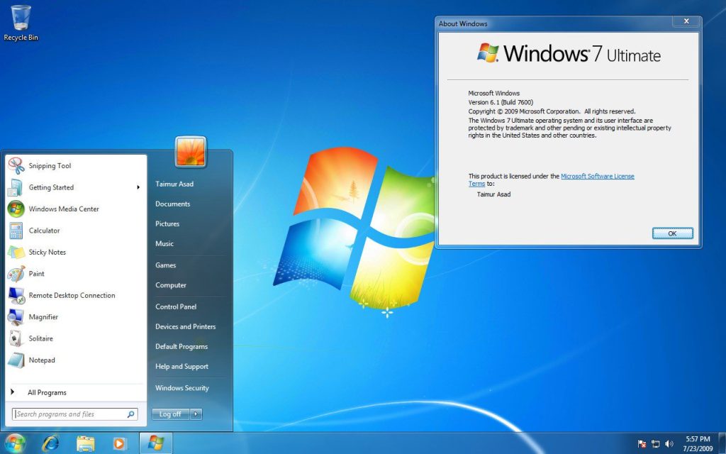 Windows 7 ultimate bureau desktop