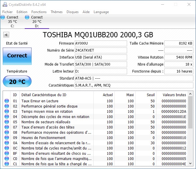 Toshiba Canvio Connect - Crystal Disk Info