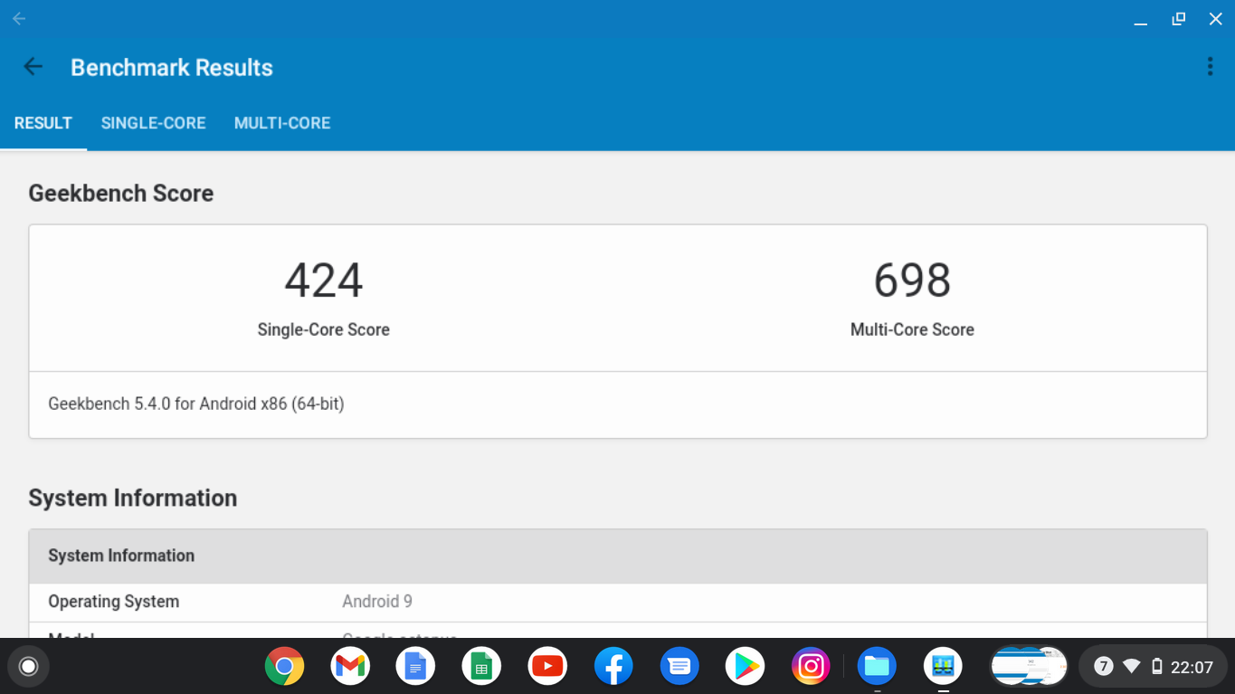 Acer Chromebook 311 - Score Geekbench 5