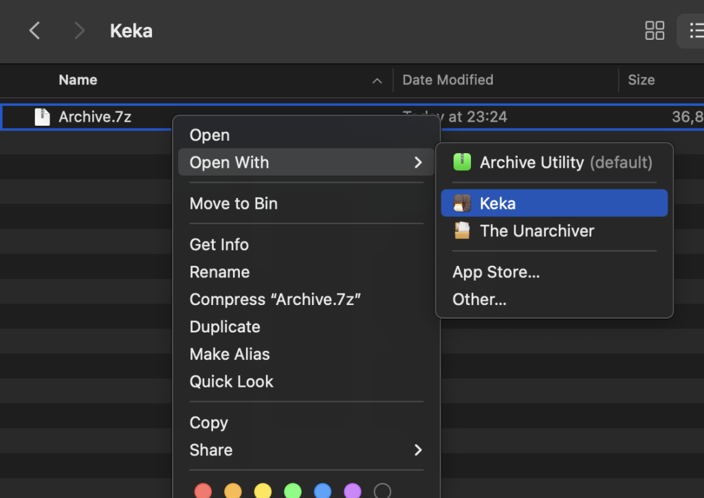 Keka le meilleur gestionnaire archive macos ouvrir avec