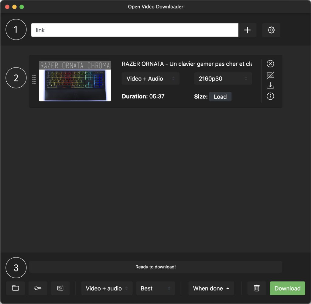 open video downloader interface