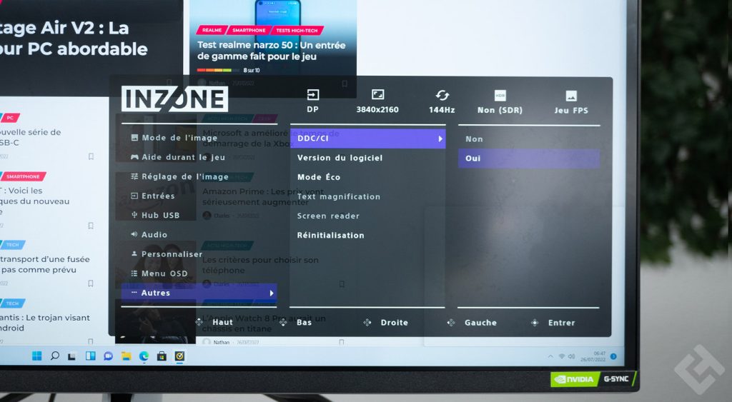 Sony INZONE M9 menu OSD