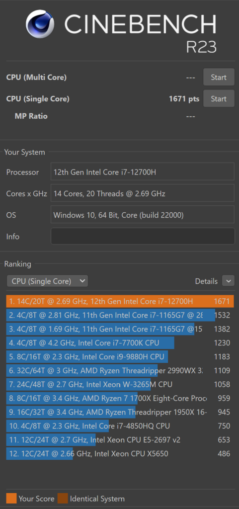 cinebench du Acer Swift 3 OLED