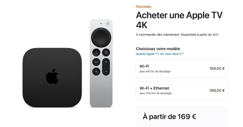 prix de l'apple tv 4K 2022