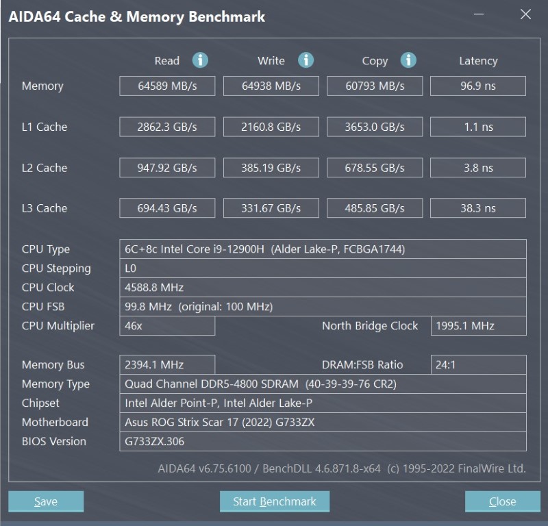 AIDA64 Sur le Asus Rog Strix Scar 17 G733Z