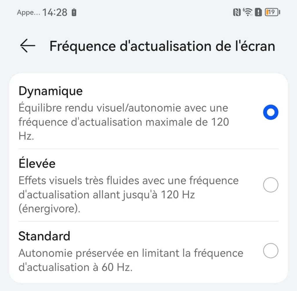 fréquence d'écran du mate 50 pro