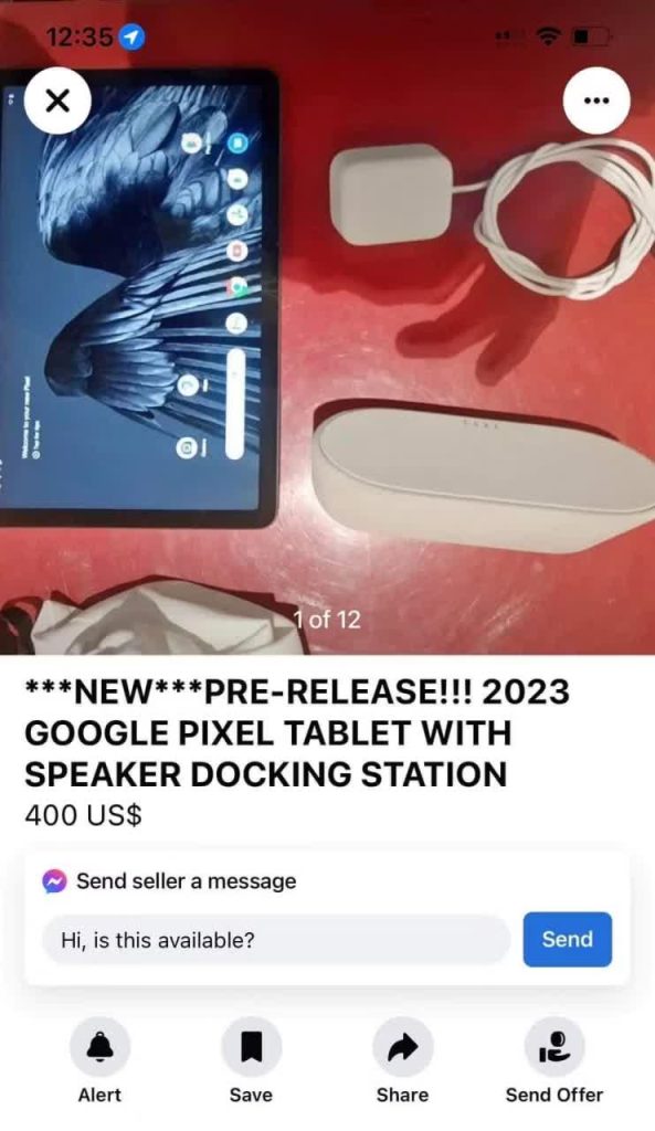 Google Pixel Tablet sur le Facebook Marketplace