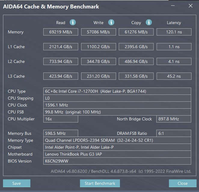 aida64 du lenovo thinkbook plus gen 3 