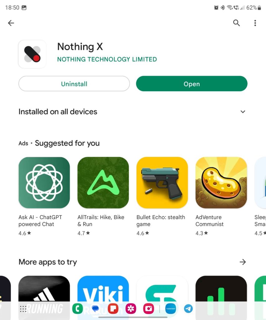 Nothing X page Play Store