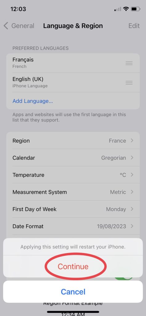 comment revenir à une autre langue sur l'iPhone
