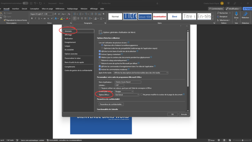 comment enlever le mode sombre sur excel