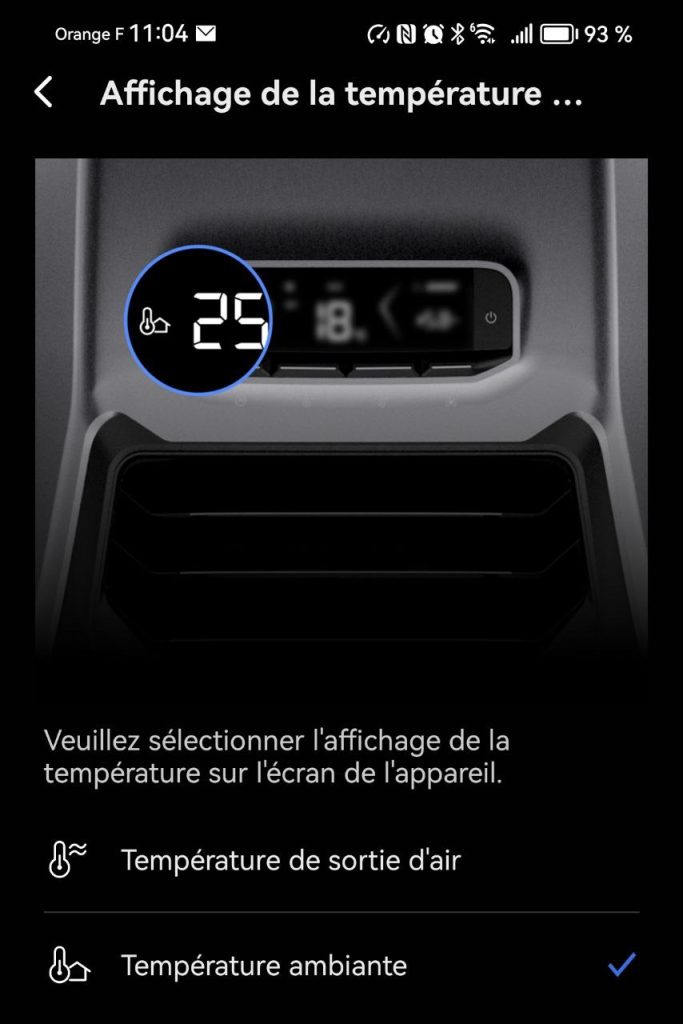réglage de la température affichée sur l'écran