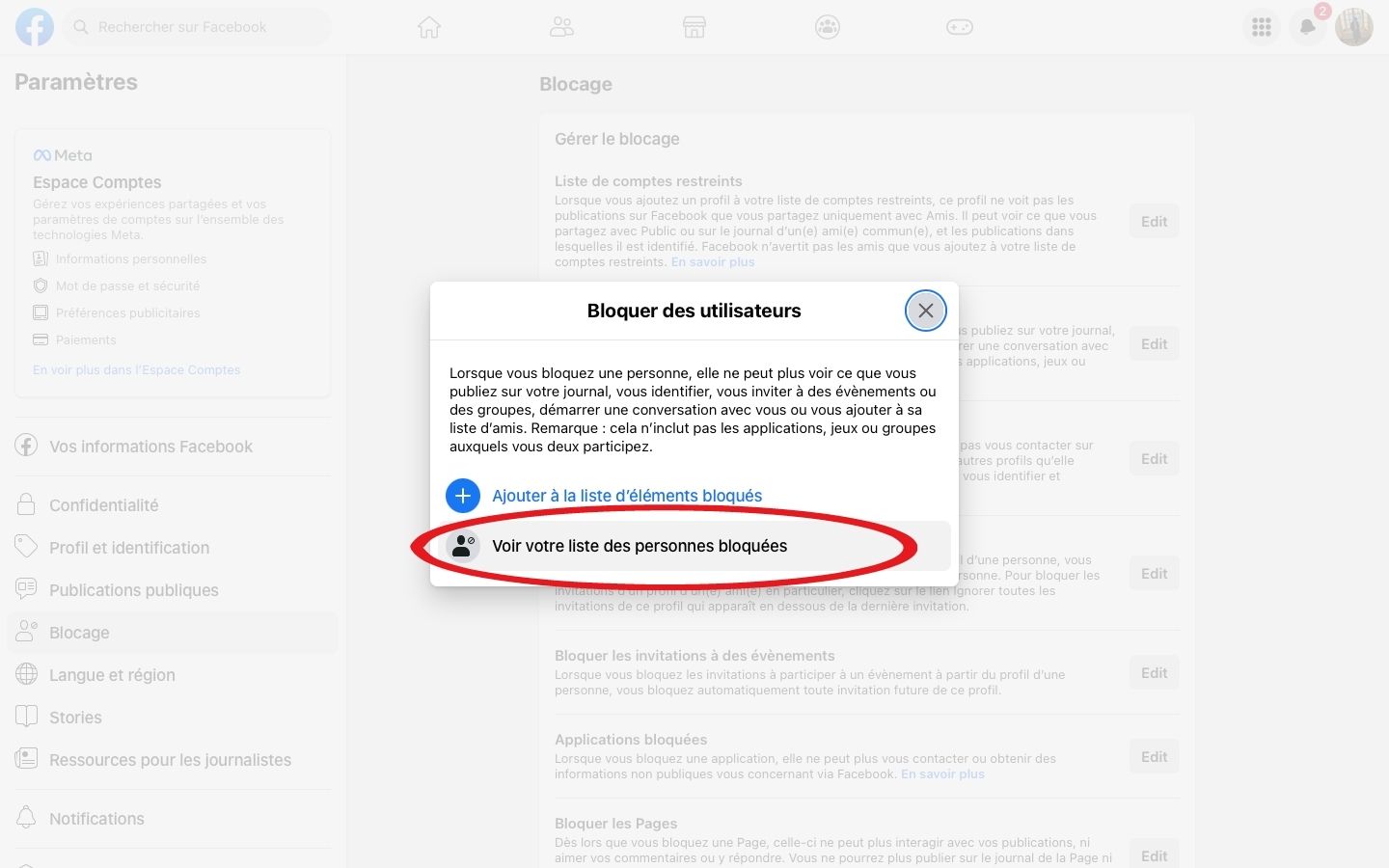 Comment débloquer un utilisateur sur Facebook