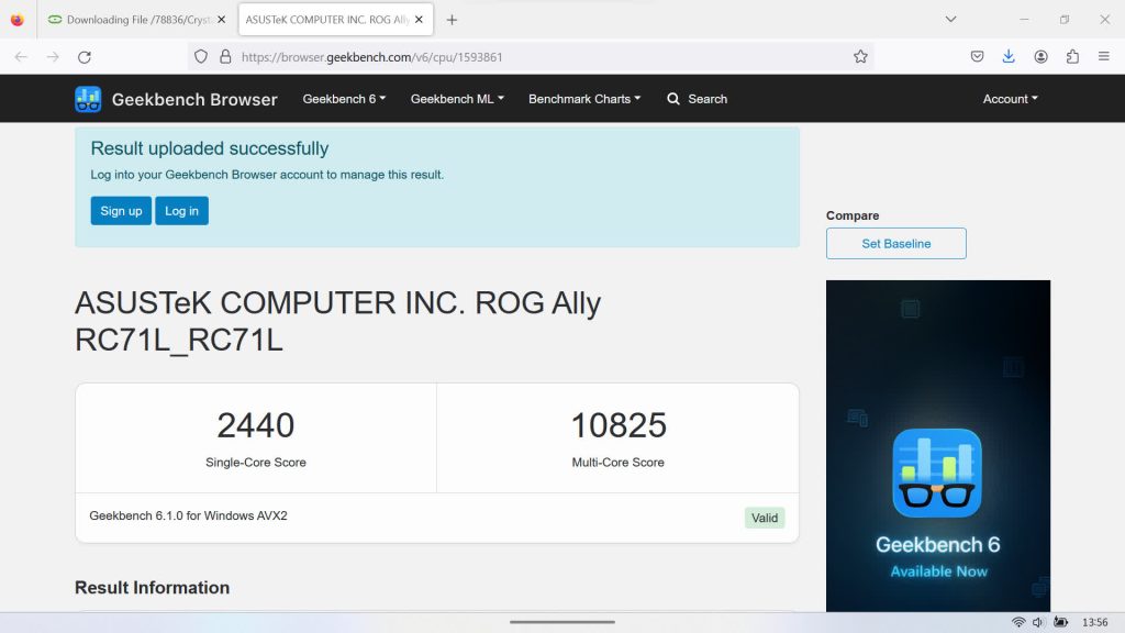 Geekbench 6 Asus ROG Ally