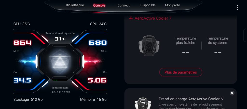 application armoury crate sur smartphone