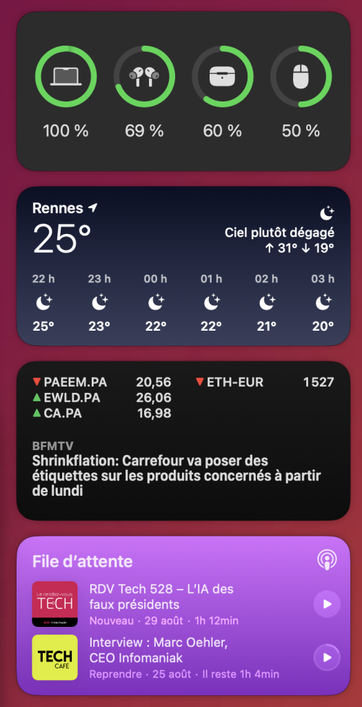 Continuité d'Apple avec Mac OS et iPhone widgets