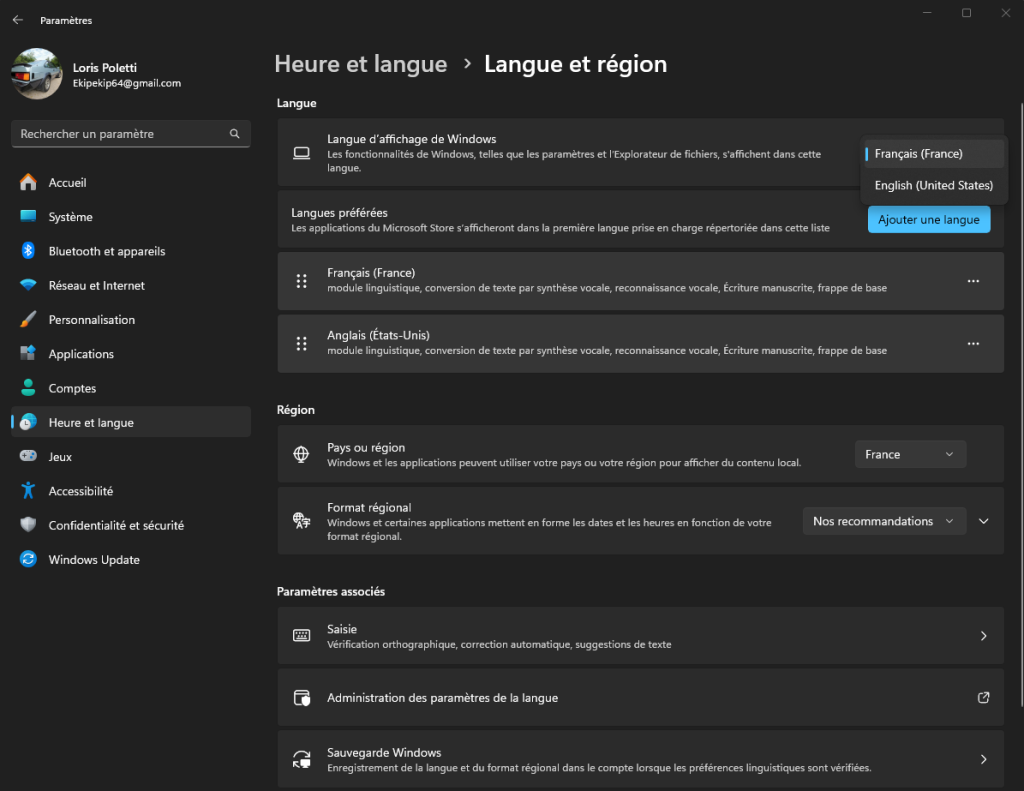 Chnager de langue dans Windows 11