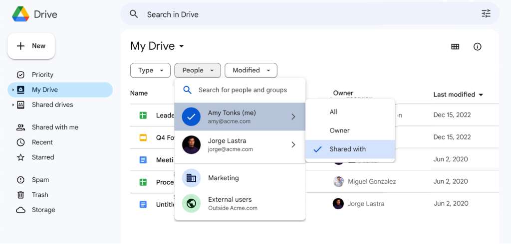 filte google drive