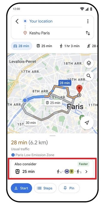 google maps transports voiture