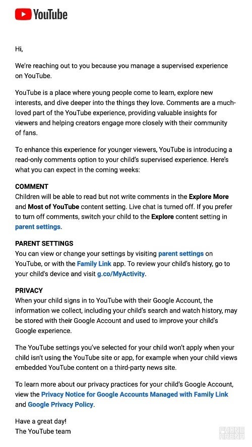 youtube lecture commentaires controle parental