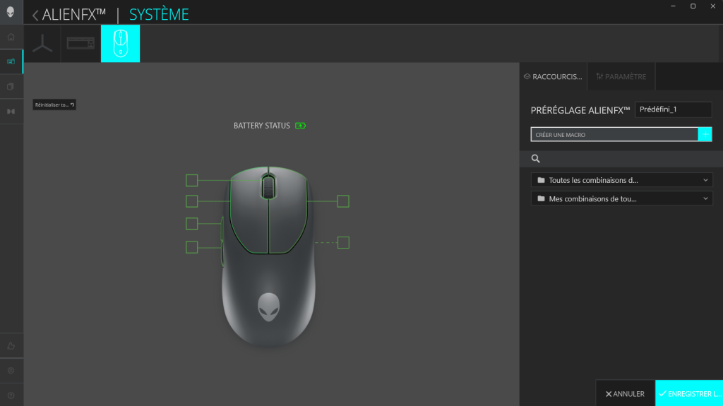 Raccourcis Alienware Pro Gmaing Mouse