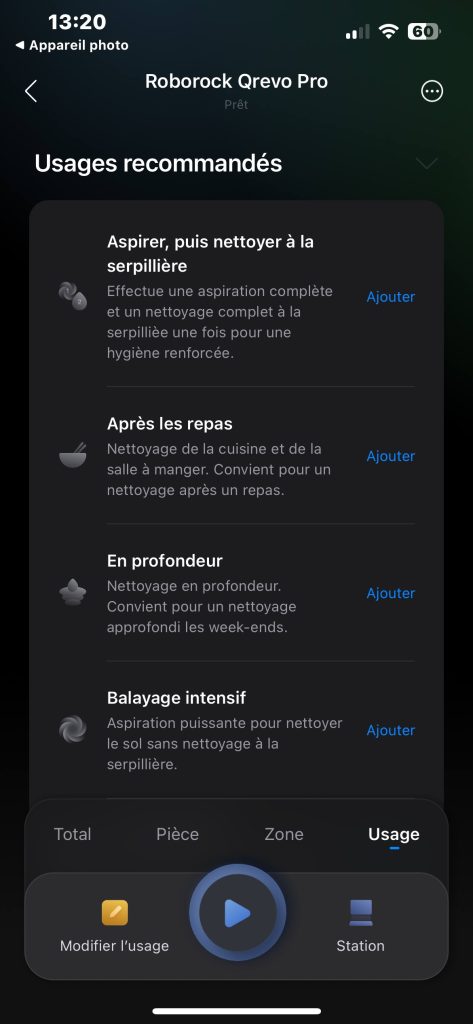 Usages recommandés Roborock