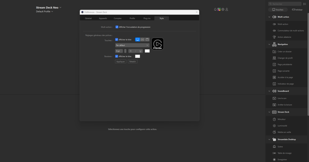 Paramètres Stream Deck