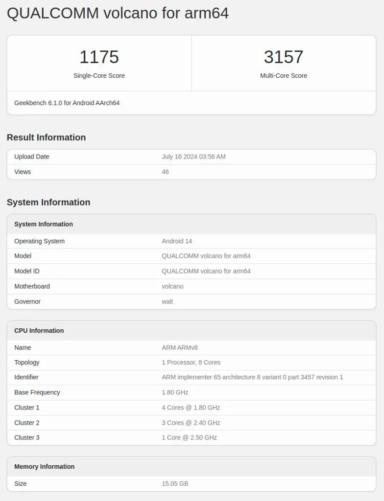 Snapdragon 7s Ge 3 Geekbench